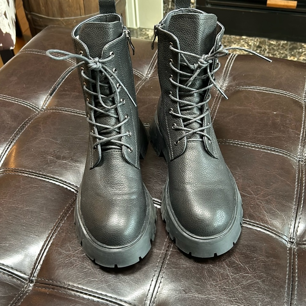 Tori Burch Copy Black Leather Combat Boots